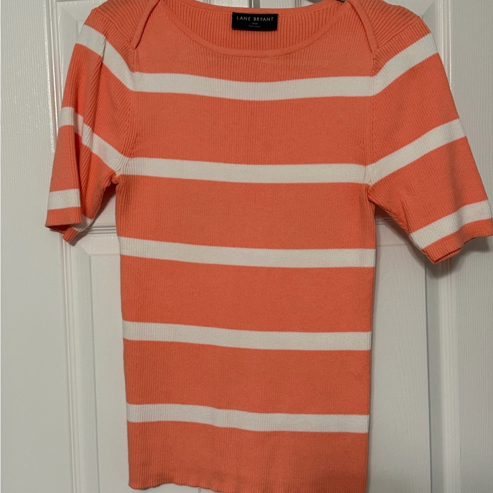 Lane Bryant Coral Ribbed Knit Crewneck Top